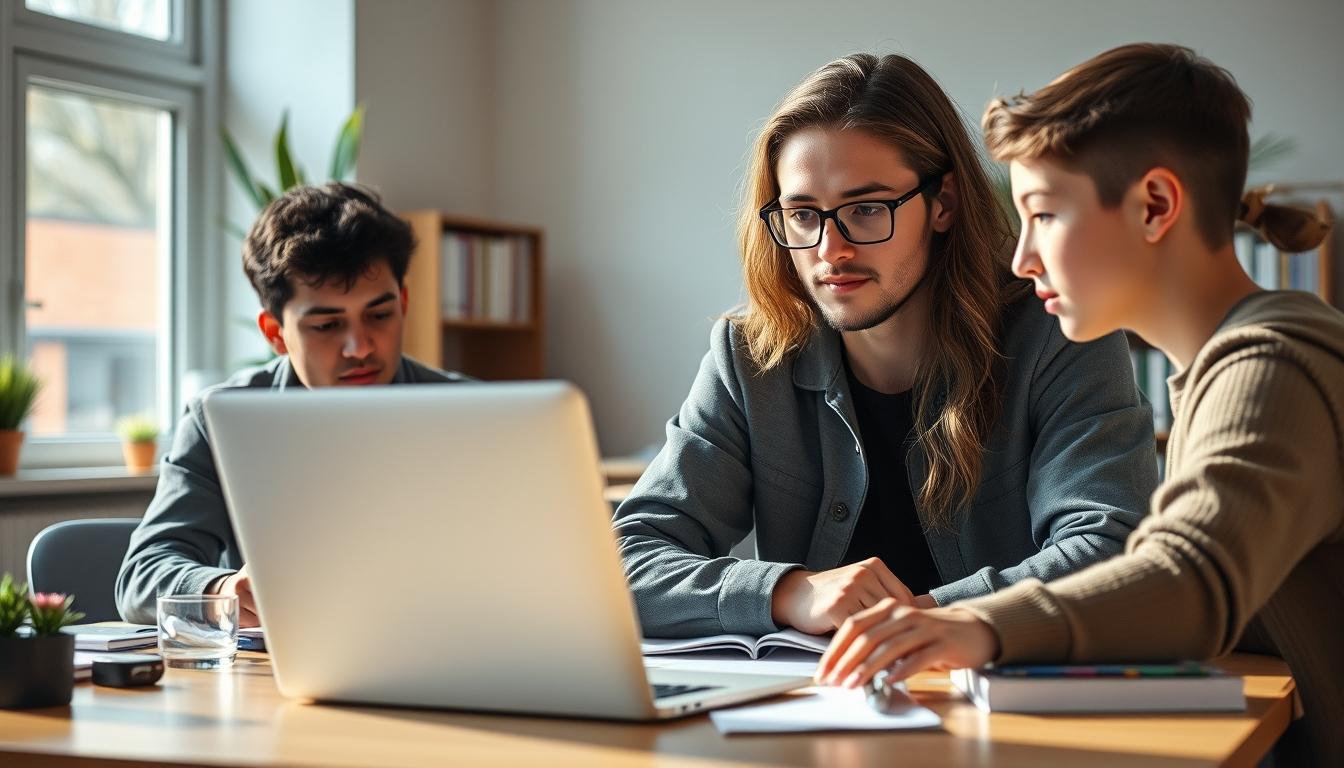 Students collaborating in a study area